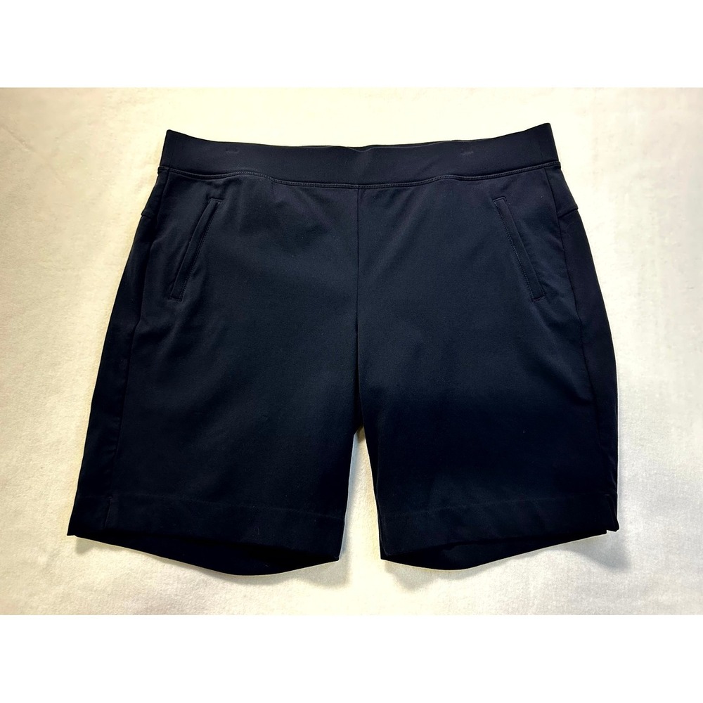 Athleta Modern Metro Shorts Nylon Blend Stretch Zip Pockets Navy Blue Women's XL - Picture 2 of 11